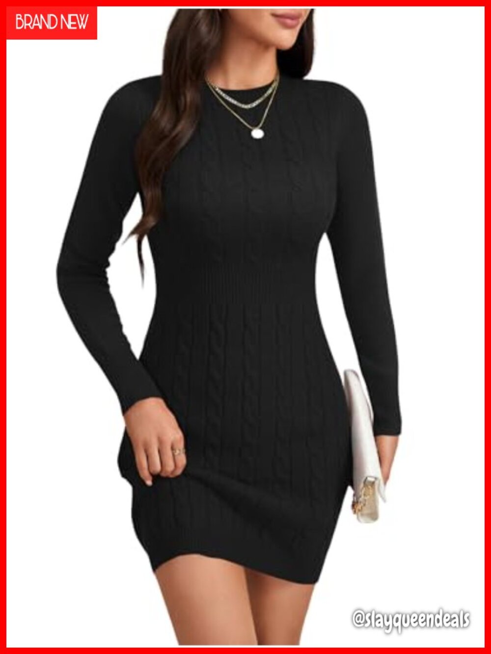 Cable Knit Bodycon Mini Dress Long Sleeve Crewneck Cocktail Party